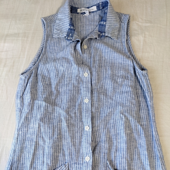 BCBGeneration Button Down Sleeveless Dress Light Blue White Stripes - Picture 8 of 8